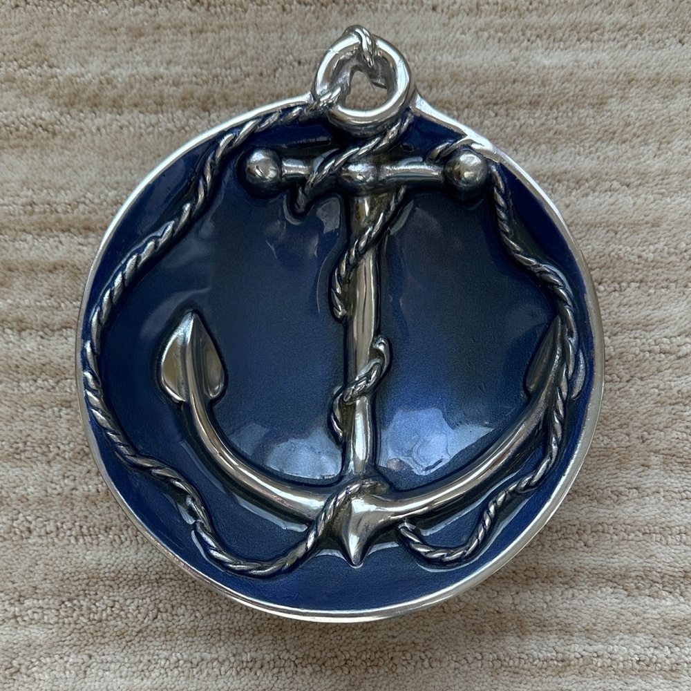 Like New Mariposa Cobalt Sculpted Enamel Anchor Sauce Dish Design Michael Updike